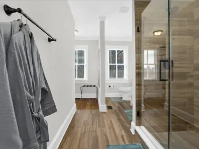Private full bathroom #2 with robes, luggage rack, walk in shower, and fully stocked for your ultimate comfort!