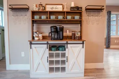For all of the coffee lovers out there, start your day off right with our fully stocked coffee station with a Keurig K Cup and drip coffee maker, French Press, fresh coffee beans, creamer sugar, etc.