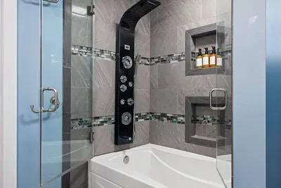 Relax in the private custom tile shower in the king suite.  Equipped with shampoo, conditioner, bodywash, etc.