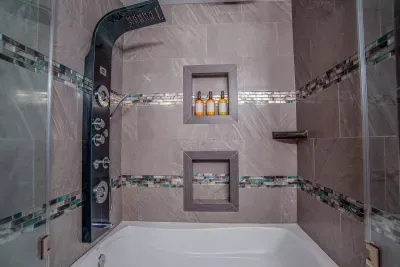 Relax in the private custom tile shower in the king suite.  Equipped with shampoo, conditioner, bodywash, etc.