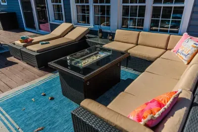 Relax in the sun loungers and outdoor furniture conveniently located on the back deck facing the water views!
