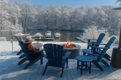 Enjoy a warm cozy fire overlooking the scenic water views with your friends and family!