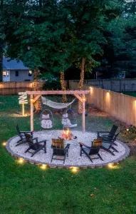 8 person fire pit area stocked with firewood for your enjoyment.