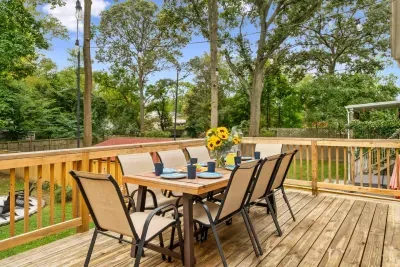 8-person outdoor table for multiple dining options during your stay