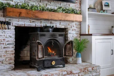 Wood burning stove in the upstairs living room for those cold winter nights in Annapolis