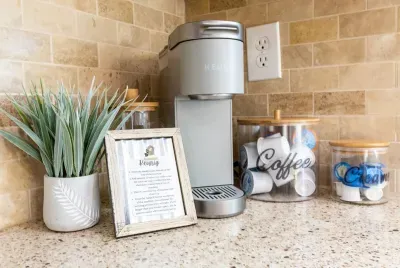 For you early risers we offer complementary coffee pods, a tea kettle, and an assortment of tea bags to get your morning started.