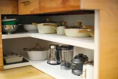 Hillside Hideaway II ~ Pots, pans, Nutri bullet blender, Electric Tea Kettle, baking pans, toaster and more...