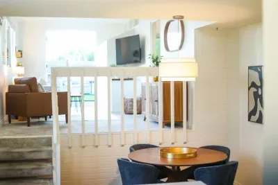 Hillside Hideaway II ~ View from kitchen to the step up living room