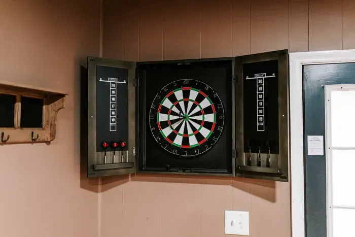 Classic dart board setup for easygoing games and friendly challenges.