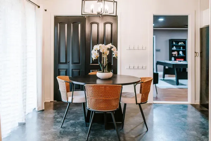 Modern dining space perfect for shared meals, game nights, and gathering together with ease.