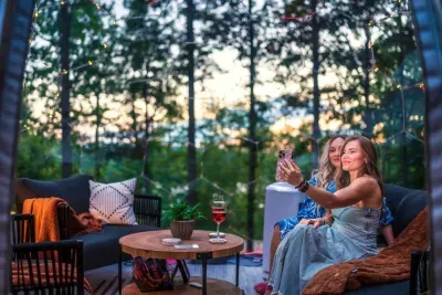 Selfie time! Catch the sunset in the background from inside our cozy dome.  Make a toast, sip your favorite cocktail and let the night begin.