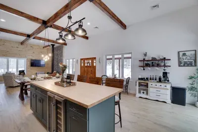 From coffee bar to dining table, everything flows beautifully in this open-concept space. Host your bachelorette party or family reunion in style at our luxury Pocono Mountains vacation rental.