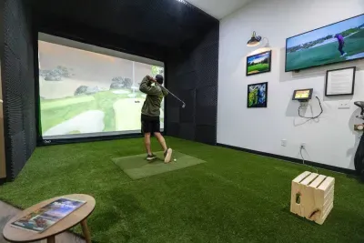 State of the art golf simulator for you to practice your swing.