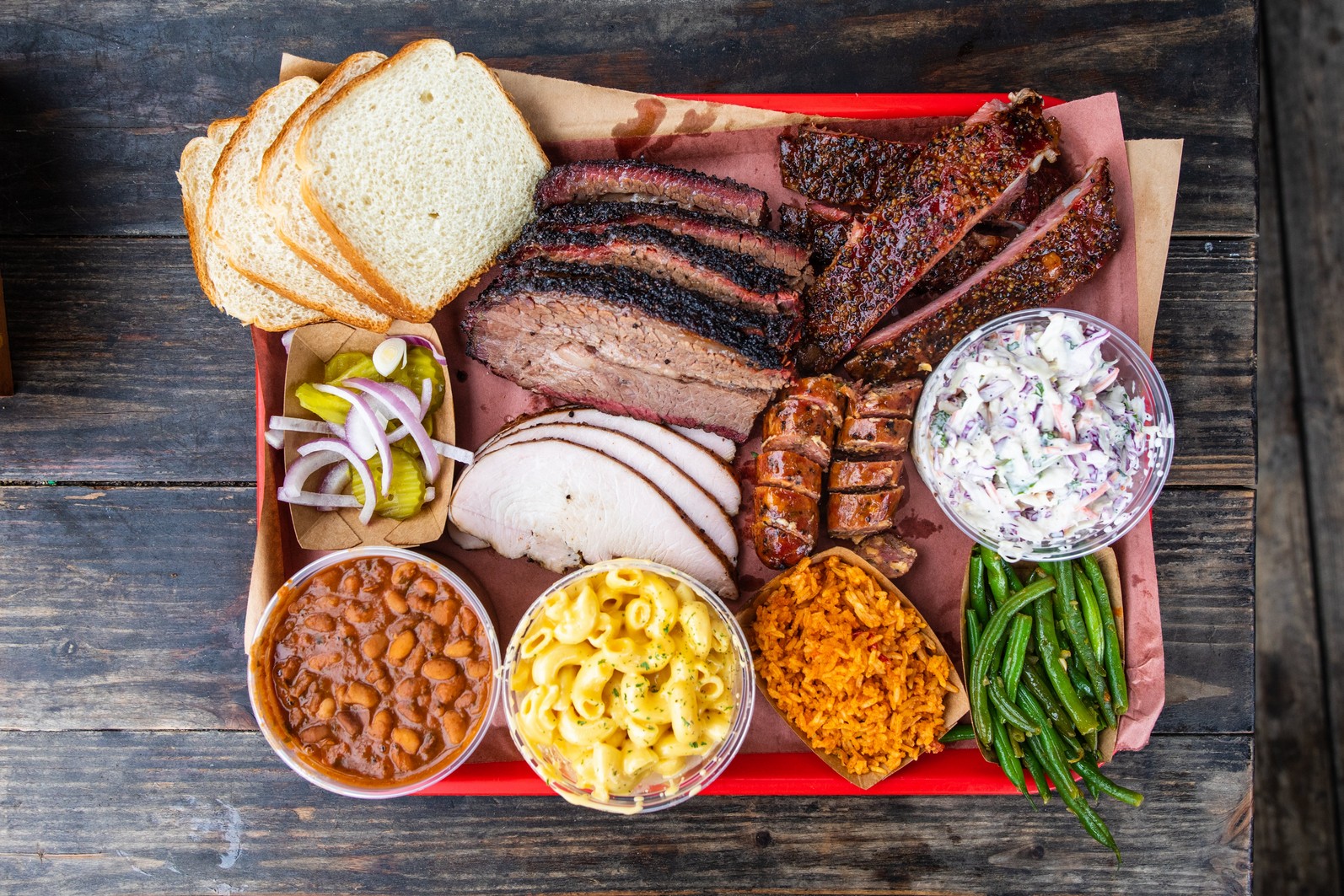 Texas BBQ spread with brisket and ribs
