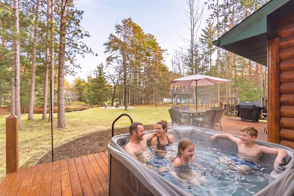 Unwind in our outdoor hot tub surrounded by fresh air and scenic views.
