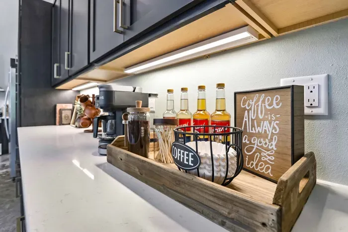 Start mornings your way with a charming coffee bar stocked for easy brews, sweet sips, and relaxed moments before the day begins.