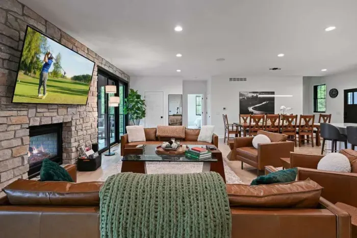 Relaxed lounge area w/ soft textures and an airy feel