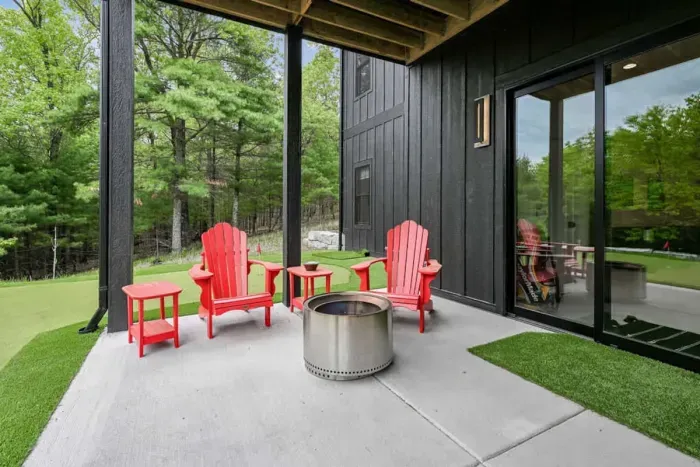 Inviting outdoor seating surrounded by greenery, perfect for fresh air breaks