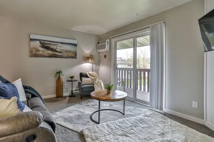 Relaxed living room with outdoor access, featuring natural light, cozy décor, and an easy flow to the balcony.