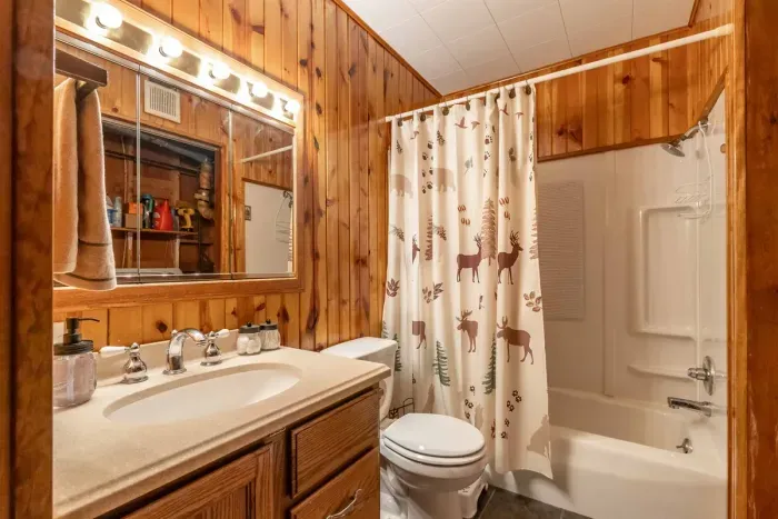 A well-appointed bathroom featuring both a refreshing shower and a relaxing bathtub, offering comfort and flexibility for every guest.