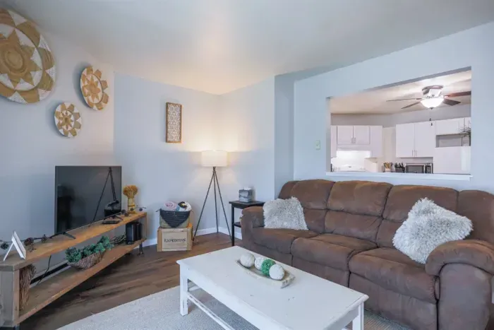 Spacious living room with elegant decor and views