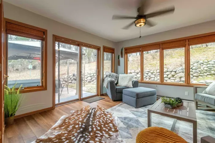 Elegant and cozy—relax in this stylish living space after a day of adventure.