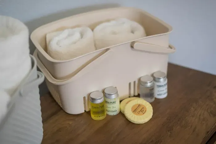 Modern amenities meet comfort – experience bliss in our well-appointed bathroom.ToiletShampooConditionerHair dryerSoap