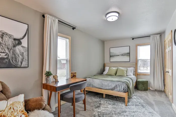 Peaceful bedroom getaway with cozy interiors and everything you need for a good night’s sleep.