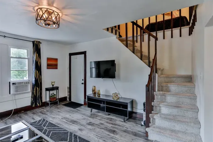 Spacious living room with elegant decor and views