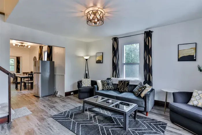 Spacious living room with elegant decor and views