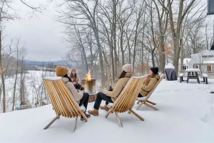 Enjoy serene winter views from your private patio with the lake just steps away.