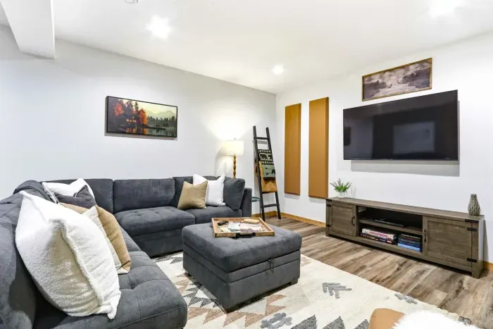 Modern Downstairs TV Lounge for Movies & Relaxation