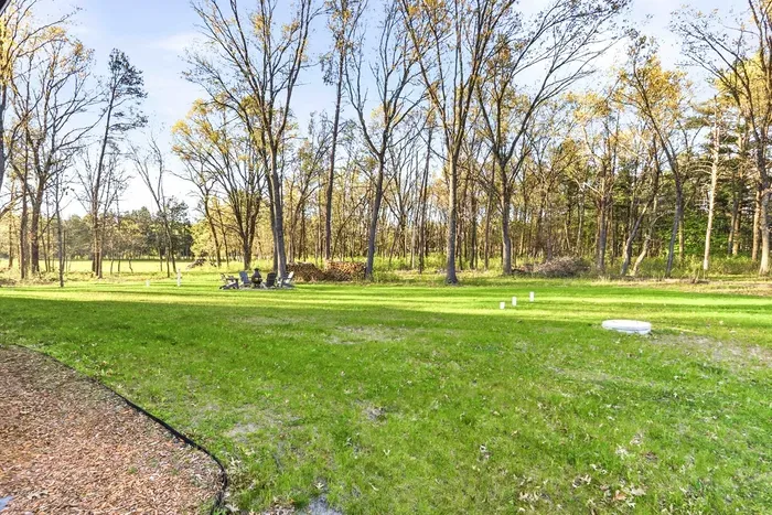 Private wooded retreat with a spacious lawn, covered porch, and peaceful natural surroundings.
