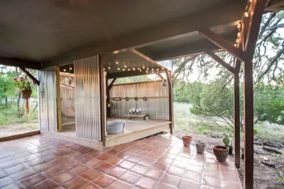 Outdoor hot tub/ bath tub patio.