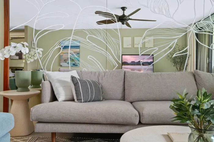 Every detail thoughtfully curated. 
The artwork on the mirror, is designed to bring a part of Kaui into the space. 