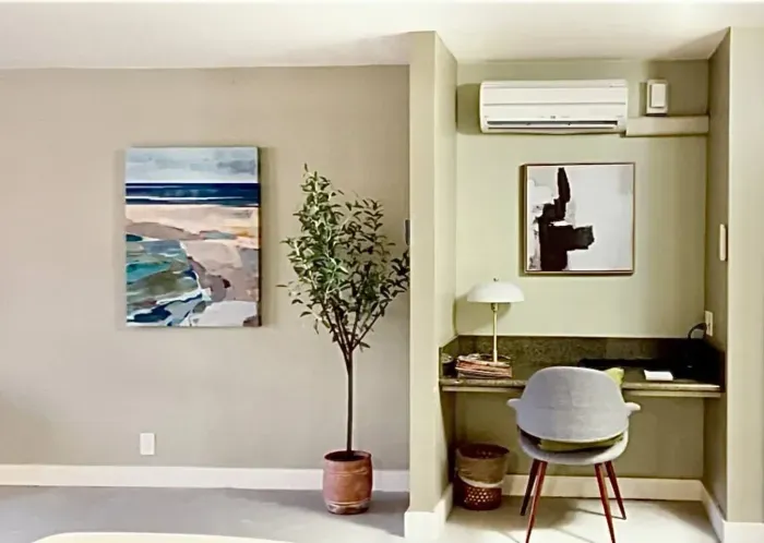 Dedicated workspace with a comfortable chair, for those seeking a a peaceful escape to focus on work. 