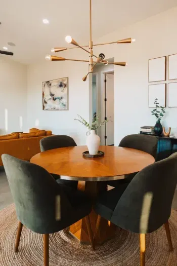 Bright and cozy dining area with desert views—perfect for shared meals in Joshua Tree.