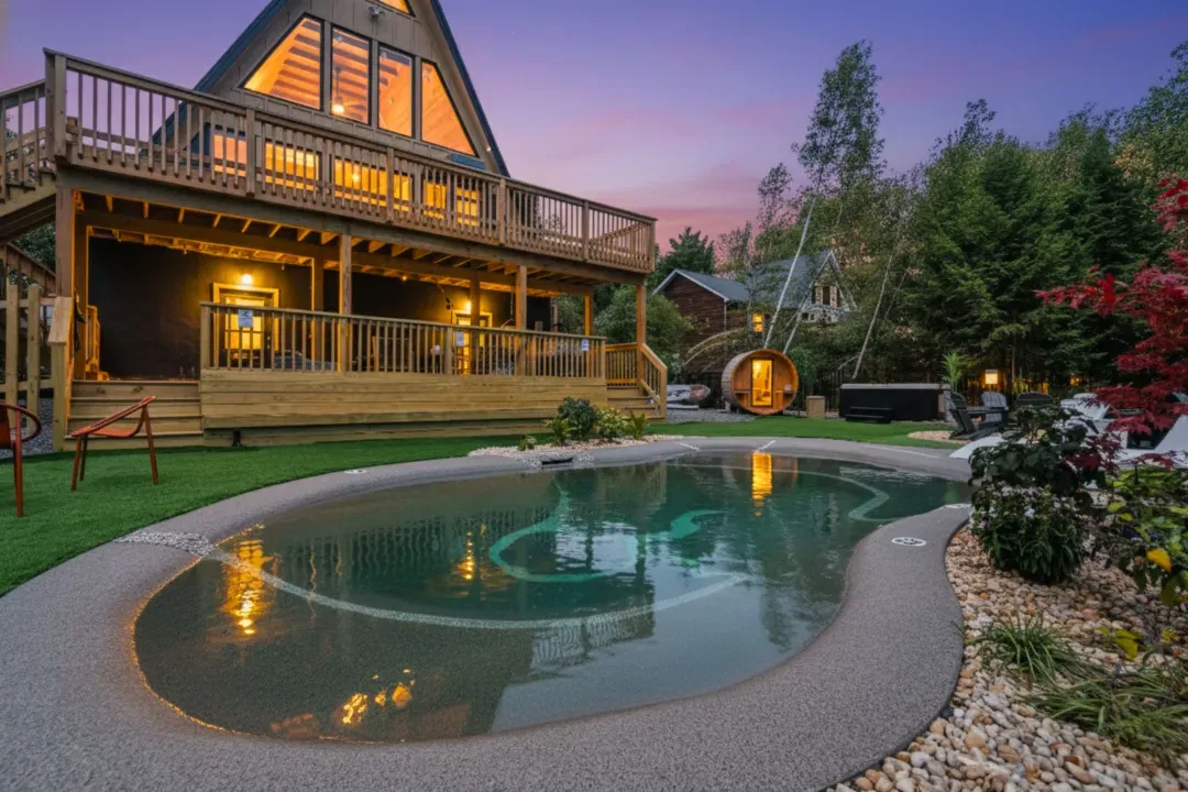 Aery Lakehaus — A-frame home with pool, hot tub, and barrel sauna