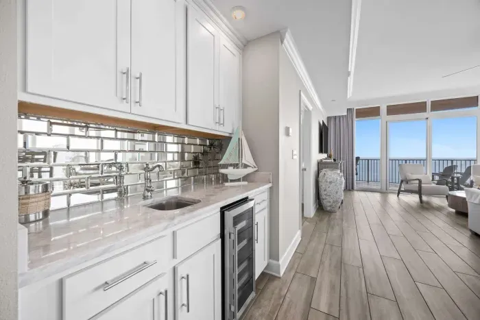 Wet bar with a wine cooler