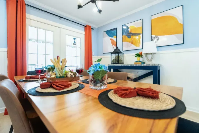 Dining Room: Bright, welcoming, and ready for shared meals with seating for six in true coastal style.