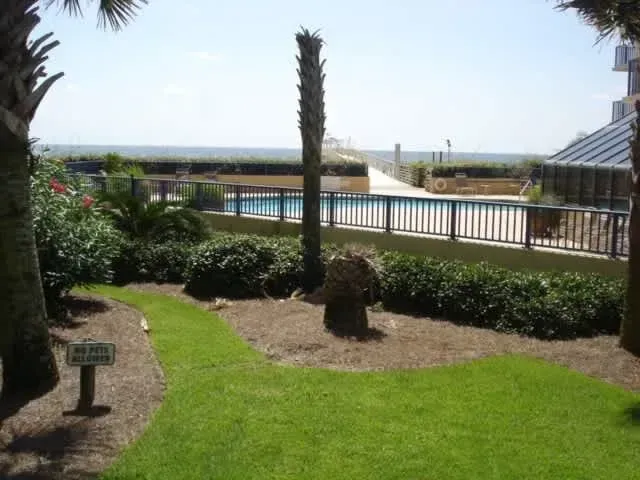 Lawn area beside pool