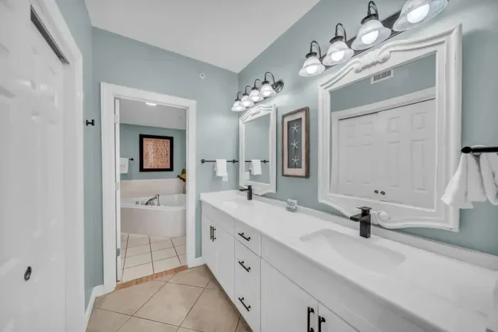 Primary bathroom with dual vanity