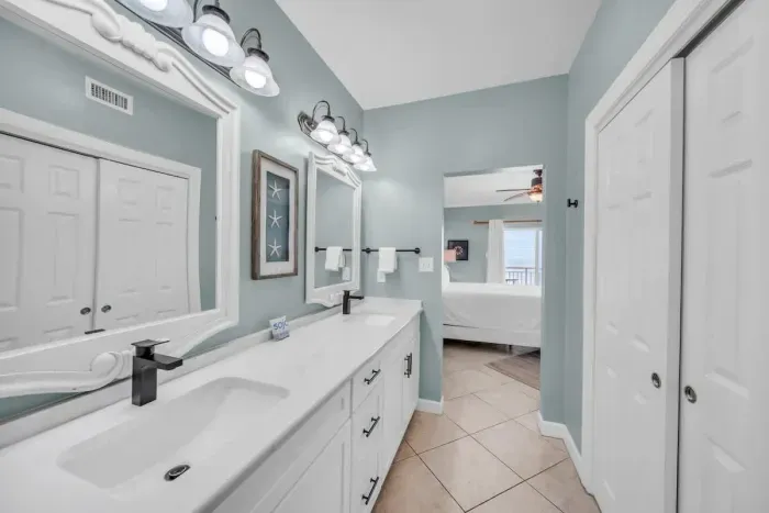 Primary bathroom with dual vanity