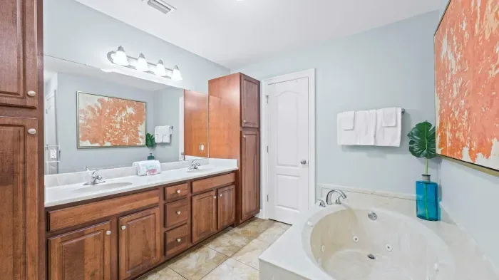 Primary bathroom with garden jetted tub