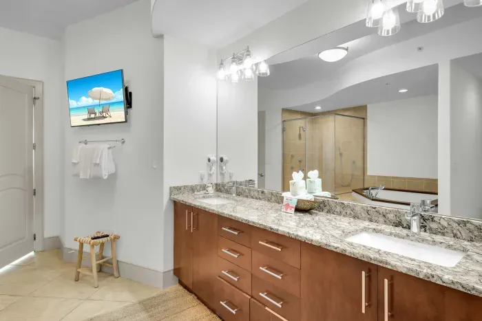 Dual vanity in primary bathroom