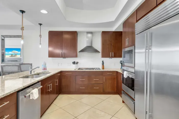 Fully equipped kitchen with stainless steel appliances