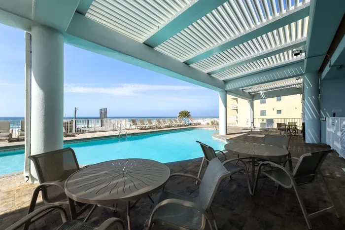 Outdoor pool with shaded area