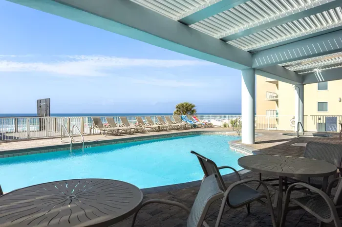 Outdoor pool with shaded area