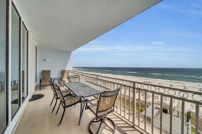 Balcony with outdoor dining for 6.