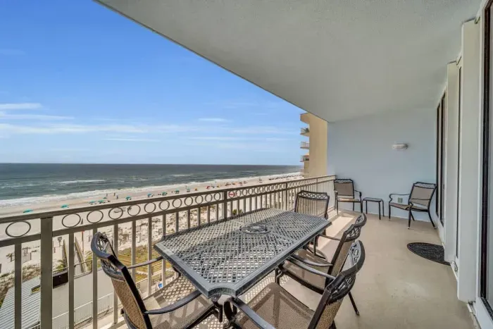 Balcony with outdoor dining for 6.